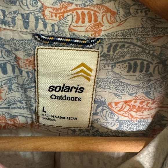Solaris blue & orange fish pattern collared short sleeve button down shirt Lg - Picture 3 of 5